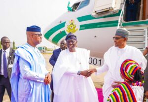 Buhari, Sanwo-Olu and Dapo Biodun arrive at Lekki sea port 