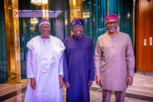 Tinubu present as Gambari handover to Gbajabiamila as the new Head of Staff. 