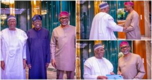 Tinubu presents as Gambari handover to Gbajabiamila as the new Head of Staff. 